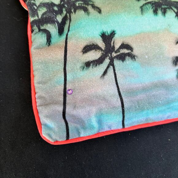 Samudra Colorful Blue Zipper Bag Pouch with Jewel, Pink Piping - Picture 2 of 7